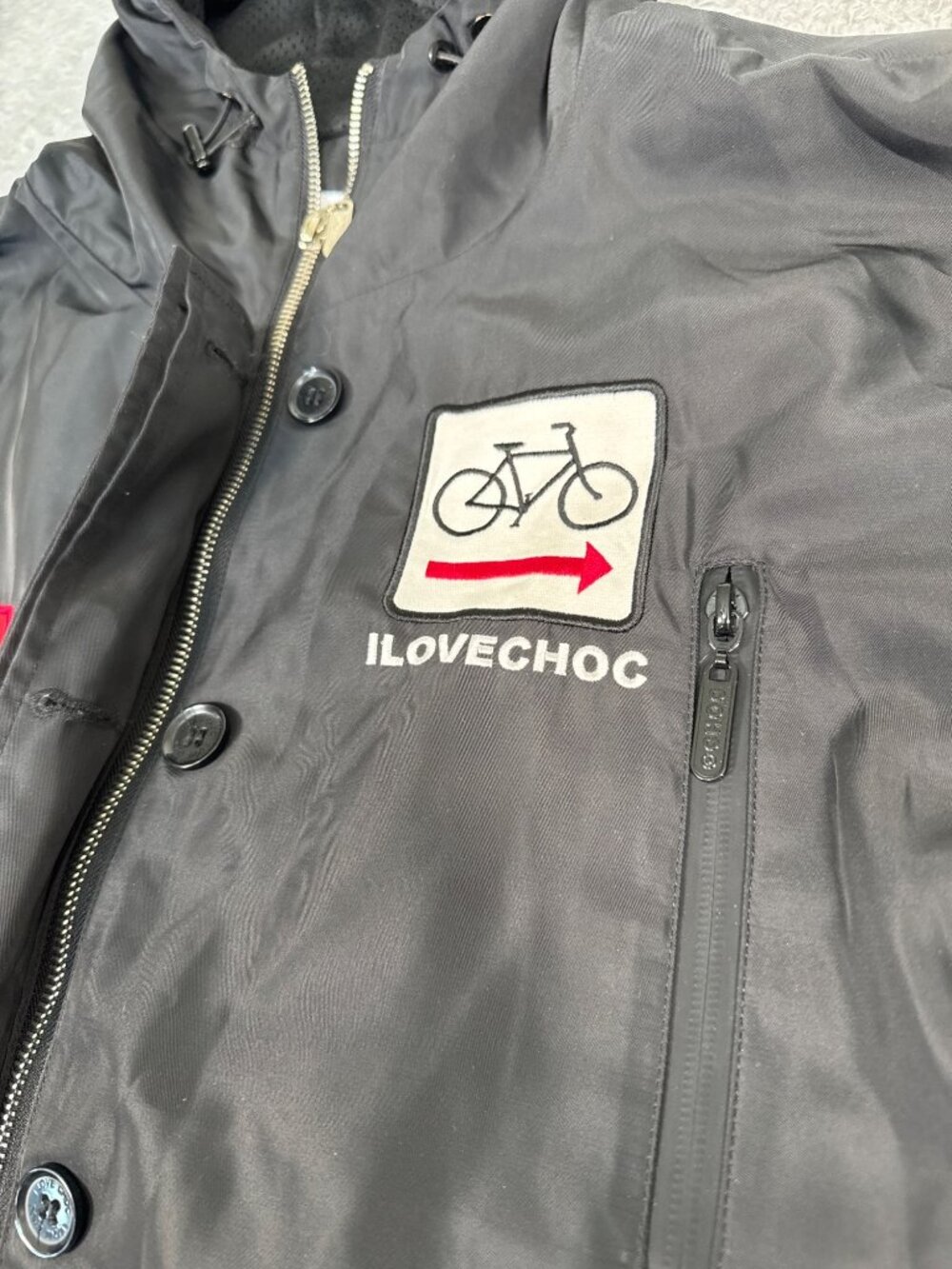 I Love Choc Cheers To Love Hooded Windbreaker Rain Jacket Womens L Black - Picture 9 of 13